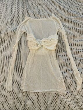 Sheer White Long Sleeve Twist Front Top